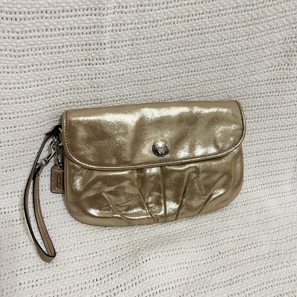 Coach Metallic Gold Wristlet Clutch